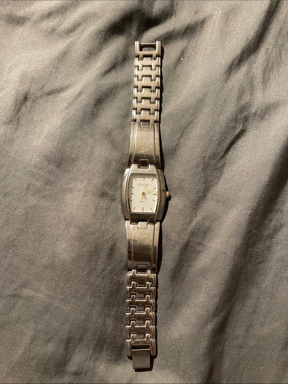 Vintage Gucci Silver and White Women's Bracelet Watch